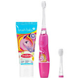 KidzSonic Unicorn Toothbrush + Strawberry Toothpaste, Brush Baby