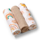 Set van 3 mousseline luiers, Bruin, Babyono