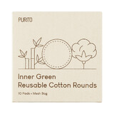 Purito Inner Green Reusable Cotton Pads, Bamboo and Cotton Reusable Cotton Pads, 10 Pieces