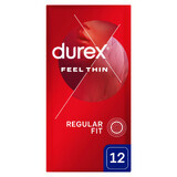 Durex Feel Thin Classic, Kondome mit mehr Gleitmittel, dünn, 12 Stück