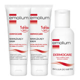 Emolium Dermocare Set, Feuchtigkeitscreme, empfindliche, trockene und zu Allergien neigende Haut, ab Tag 1, 2 x 75 ml + Badeemulsion, 50 ml gratis