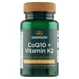 Swanson CoQ10 + Vitamina K2, coenzima Q10 100 mg și vitamina K 180 µg, 60 capsule gel