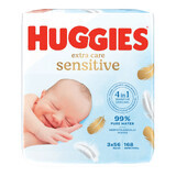 Huggies Extra Care Sensitive, Feuchttücher, 3 x 56 Stück