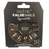 Set mit 24 falschen Nägeln, mit Kleber, Technic, Falsche Nägel, Squareletto, Metallic Bronze