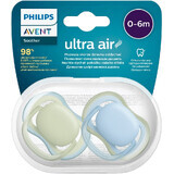 Philips Avent Ultra Air Suzetă neutră 0-6m Băiat Albastru 2 buc