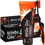 White Glo Pastă de albire cu cărbune + periuță de dinți și perie interdentară 150 g