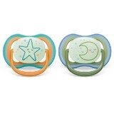 Philips Avent Ultra Air Soothers con pulsante fluorescente, +18 mesi, 2 pezzi, SCF376/23, Philips