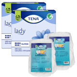 Tena Lady Set, Spezialbinden, Super, 2 x 30 Stück + ProSkin Pants Saugfähige Slipeinlagen, Größe M und L, 2 Proben