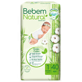 Bebem Natural, Bambuswindeln, Größe 1, Neugeborene, 2-5 kg, 40 Stück