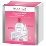 Set Bioderma Sensibio, Defensiv, Serum, 30 ml + H2O, Mizellenlotion, 500 ml + Kosmetikpads, 3 Stück