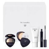 Dr Hauschka Kit di bellezza per tutti i giorni, palette di ombretti per occhi e sopracciglia, 5,3 g + primer per il viso, 30 ml + polvere libera trasparente, 12 g + mascara nero, 6 ml