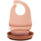 Nattou Silicone Eetset met slabbetje roze 4 stuks