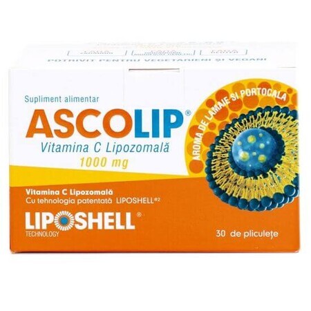 Ascolip Vitamin C Liposomal mit Orangengeschmack, 1000 mg, 30 Portionsbeutel, Liposhell