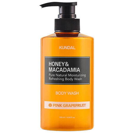 Gel de dus natural hidratant cu miere si macadamia, Pink Grapefruit, Kundal, 500 ml