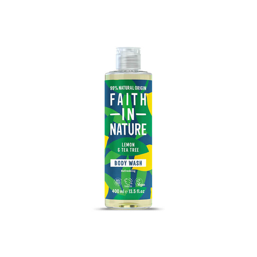 Gel de dus natural revigorant, cu extract de lamaie si arbore de ceai, Faith in Nature, 400 ml