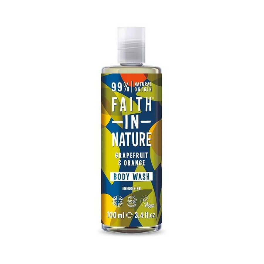 Gel de dus natural, energizant, cu grapefruit si portocala, Faith in Nature, 100 ml