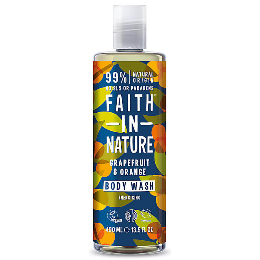 Gel de dus natural, energizant, cu grapefruit si portocala, Faith in Nature, 400 ml