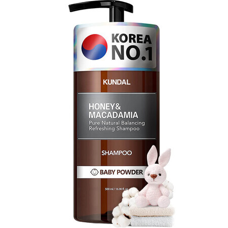 Sampon hipoalergenic natural si extra-hidratant, cu miere si macadamia, Baby Powder, Kundal, 500 ml