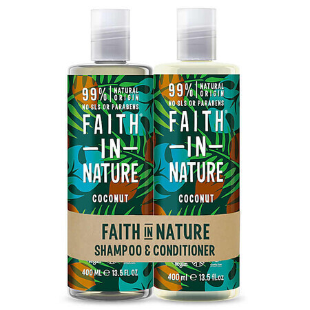 Set Sampon & Balsam cu Cocos, par normal sau uscat, Faith in Nature, 2 x 400 ml