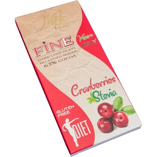 Diät-Bitterschokolade mit schwarzen Kirschen und Stevia, 63% Kakao, 80 g, Milete