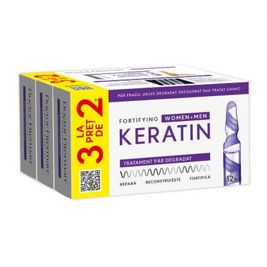 Stärkende Keratin-Kurpackung für brüchiges Haar, 3 x 12 Fläschchen, Dr. Fiterman