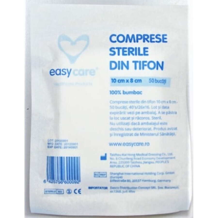 Easycare Comprese Sterile Din Tifon Bumbac 100% Taiate 22gr/Mp 10/8cm/50 Str 1plic