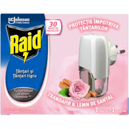 Raid Aparat electric împotriva țânțarilor trandafir și santal, 21 ml