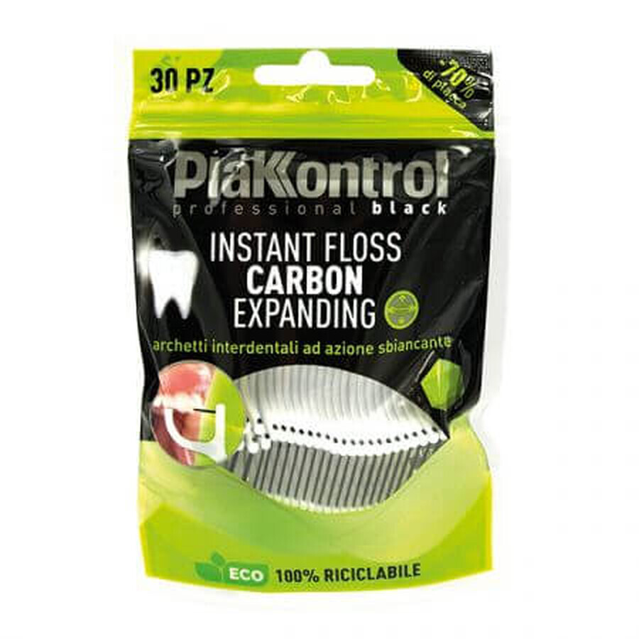 Ata dentara cu maner impregnata cu carbune Instant Floss PlakKontrol, 30 bucati, Ideco