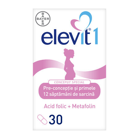 Elevit 1, Multivitamine pentru perioada de pre-conceptie si sarcina – Primul  trimestru de sarcina, 30 comprimate, Bayer