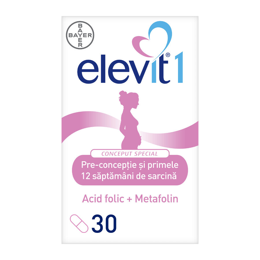 Elevit 1, Multivitamine pentru perioada de pre-conceptie si sarcina – Primul  trimestru de sarcina, 30 comprimate, Bayer