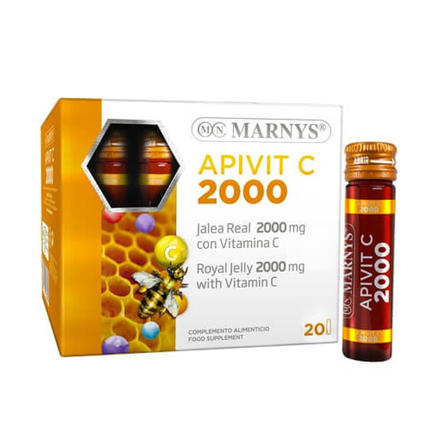 APIVIT C 2000 - Gelée Royale + Vitamin C - Energie, Immunität, Verringerung der Müdigkeit - 20 Fläschchen