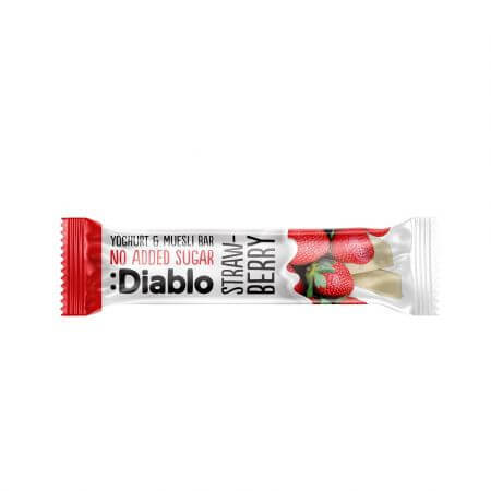 Baton fara zahar de cereale si capsuni cu invelis de iaurt, 30 g, Diablo