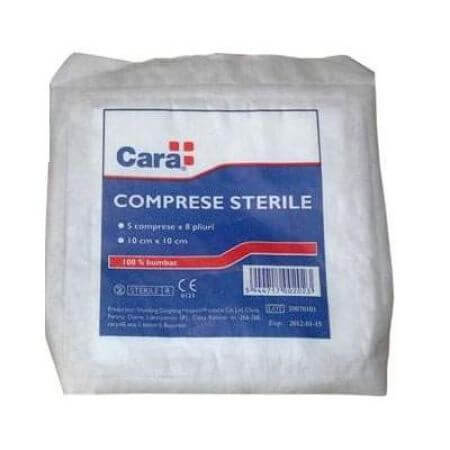 Sterile Tampons, 10x10 cm, 5 Tampons x 8 Falten, Cara