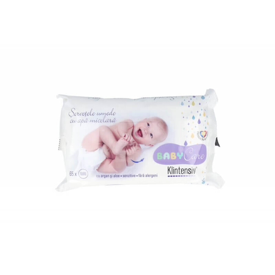 Șervetele umede cu apă micelară Baby Care, 65 bucati, Klintensiv