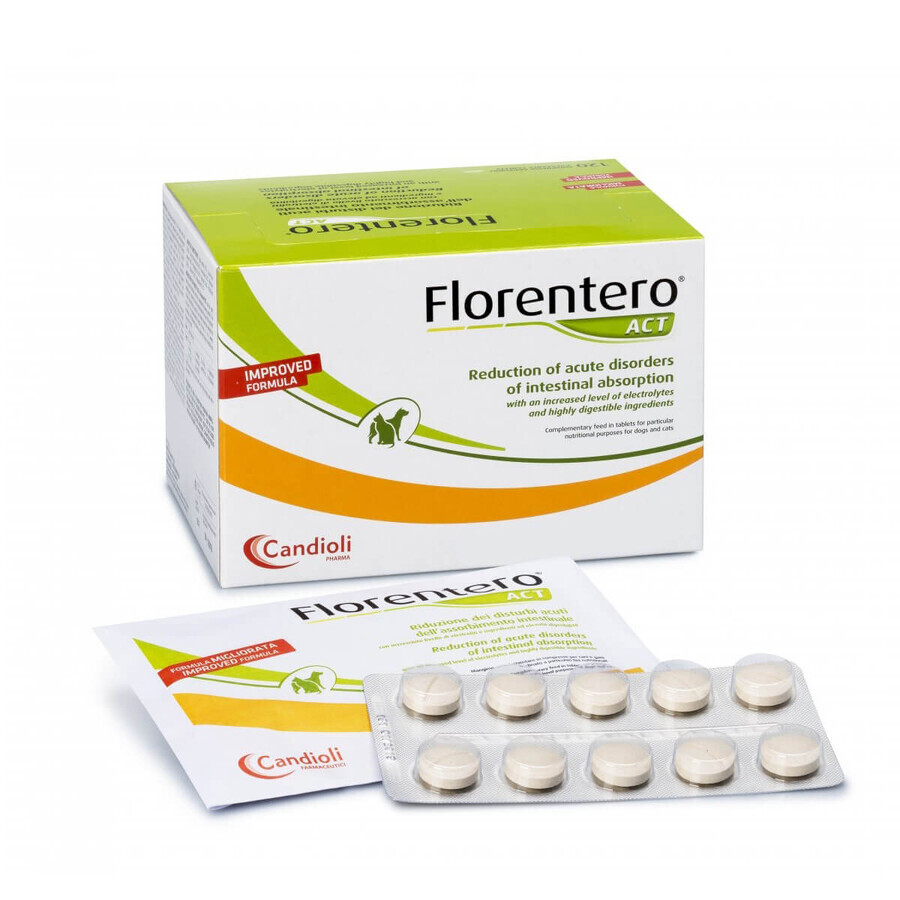 Supliment pentru stabilizarea digestiei fiziologice cu pre și probiotice pentru caini si pisici Florentero Act, 10 comprimate, Candioli