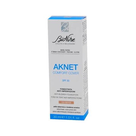 Fond de ten pentru tenul acnee Aknet Comfort Cover 103 beige, SPF 30, 30 ml, BioNike