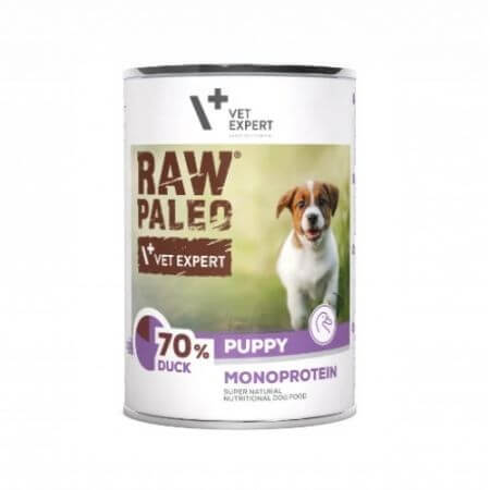 Hrana umeda cu carne de rata pentru caini Raw Paleo Puppy, 400 g, VetExpert