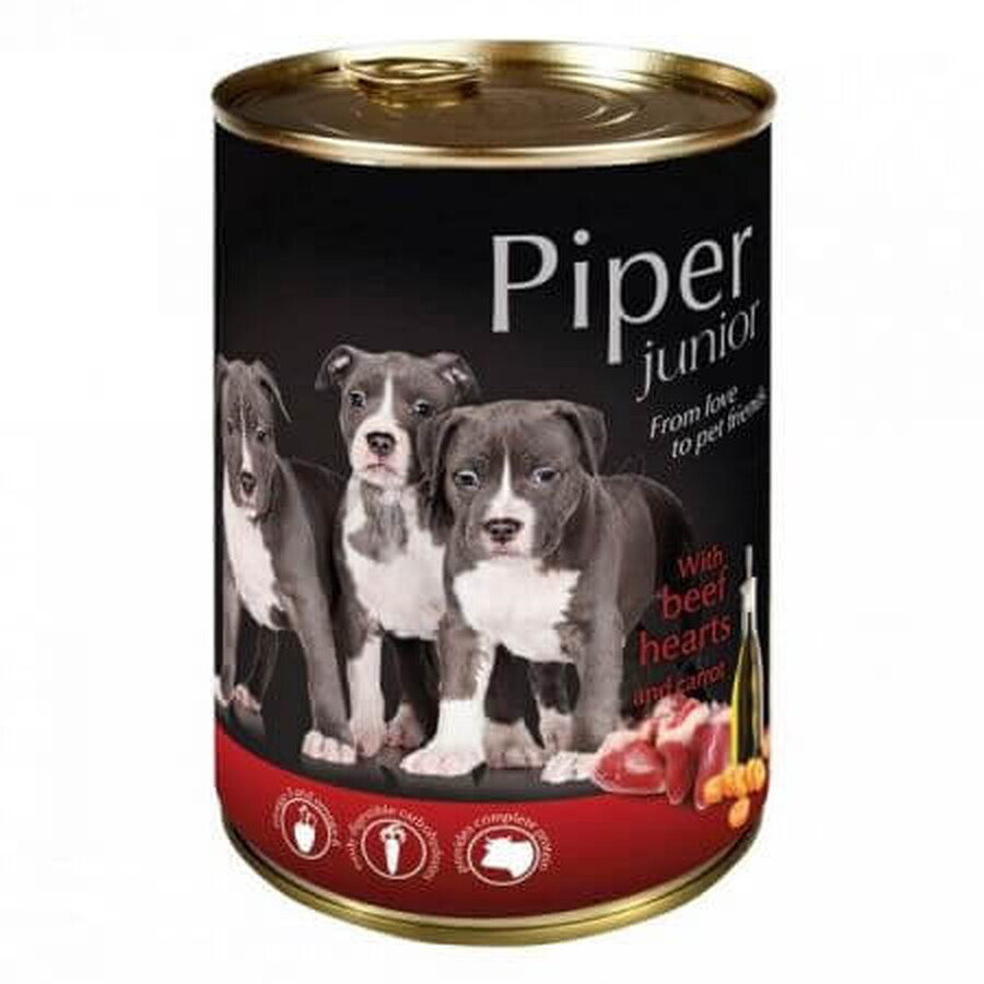 Wet food with beef heart and carrots for dogs, 400 g, Piper Junior