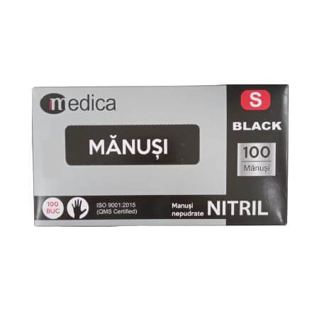 Manusi negre nepudrate din nitril, S, 100 ml, Medica