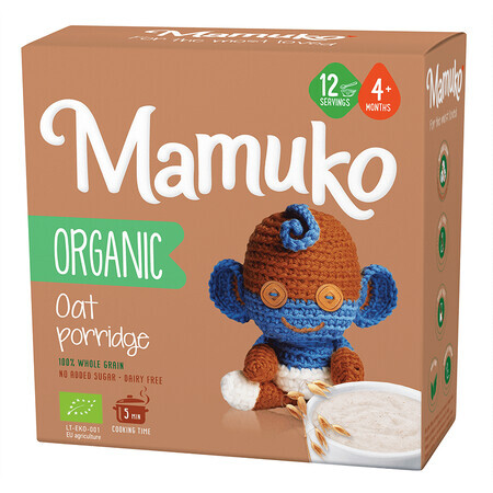Brei aus Bio-Haferflocken ohne Zucker für Kinder, +4 Monate, 200 g, Mamuko