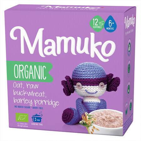 Porridge aus Bio-Hafer, Buchweizen und Gerste ohne Zucker für Kinder ab 6 Monaten, 200 g, Mamuko