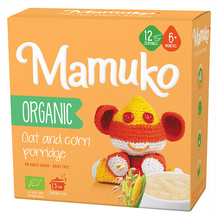 Porridge aus Hafer und Bio-Mais ohne Zucker für Kinder, +6 Monate, 200 g, Mamuko