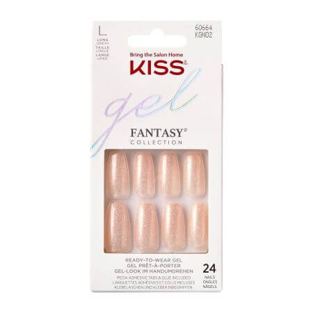 Unghii false Gel Fantasy Glitter, Rock Candy Long Coffin, Kiss