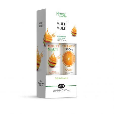 Pachet Multi+Multi Stevia 24 tablete + Vitamina C 500 mg 20 tablete, tablete efervescente, Power of Nature