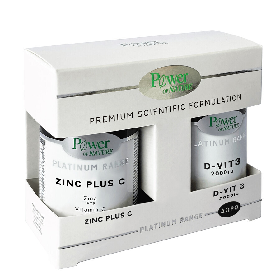 Pachet Zinc Plus D3 30 capsule + Vitamina C 1000mg 20 tablete Platinum, Power of Nature