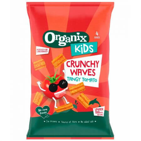 Crunchy Waves Bio-Knuspersnack mit Dinkel, Mais und Tomaten, 3 Jahre+, 4 x 14 g, Organix Kids