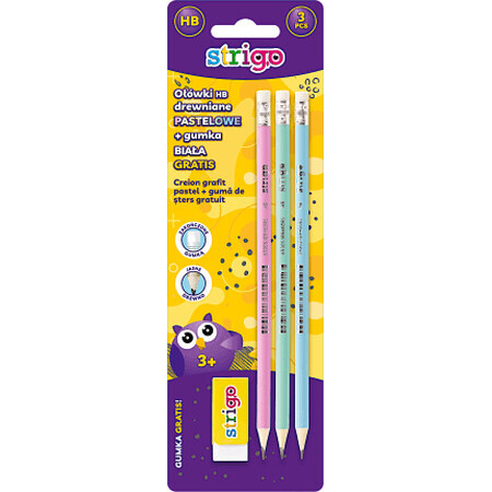 Strigo Set 3 creioane pastel cu gumă de șters, 3 buc