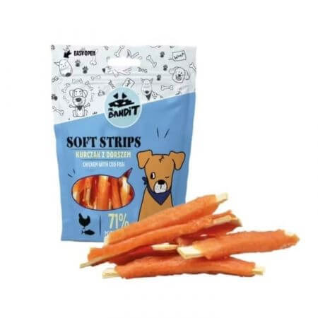 Recompense cu pui si cod pentru caini Soft Strips, 500 g, Mr. Bandit