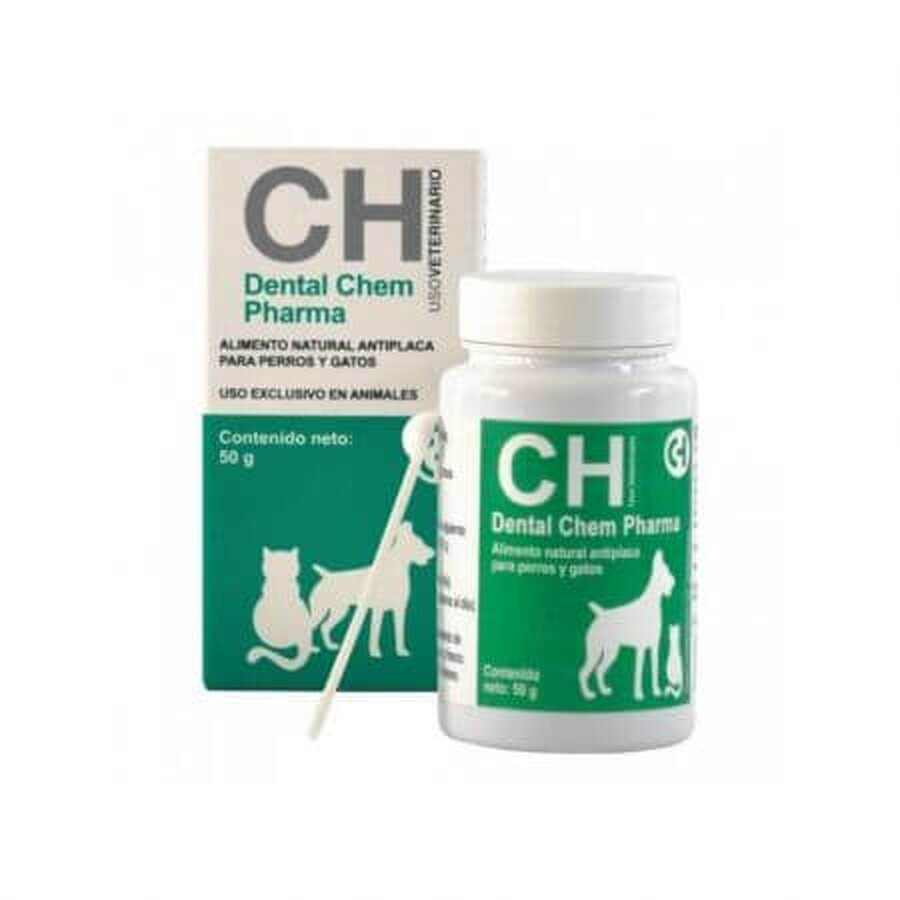 Nahrungsergänzungsmittel für Hunde und Katzen gegen Zahnbelag und Zahnsteinbildung Dental Chem, 50 g, Chemical Iberica