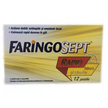 Faringosept Rapid met honing- en citroensmaak, 12 pillen, Therapie